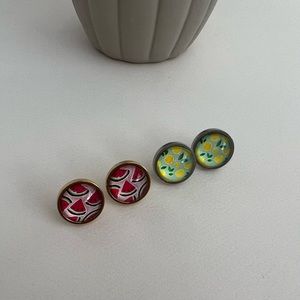 Classic Round  Fruit Stud Earring Set - Lemon and Watermelon Stud Earrings